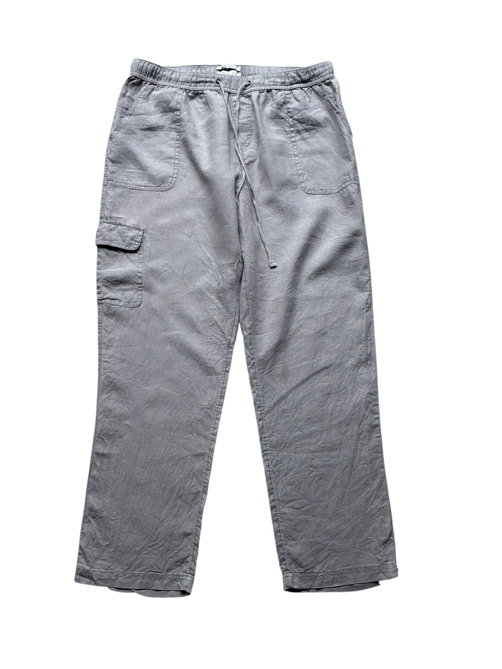 Rachel Zoe Women's Gray 100% Linen Cargo Straight Leg Pants Size Large